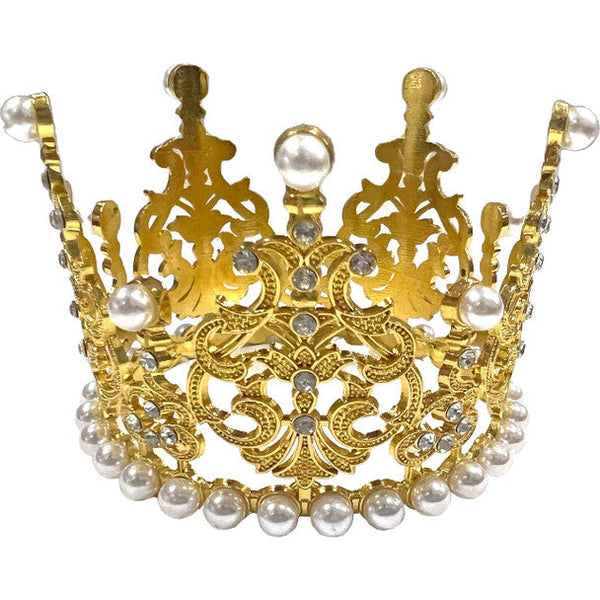3" Gold Rhinestones Crown with Pearls