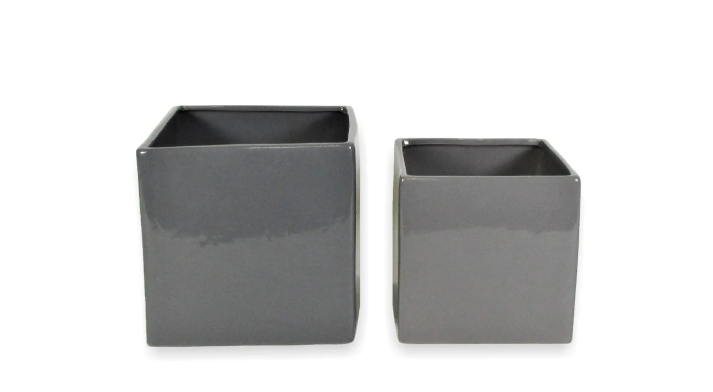 Ceramic Gray  Cube Set Of 2