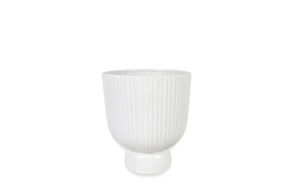 5" Ceramic White Pedestal With Stripes