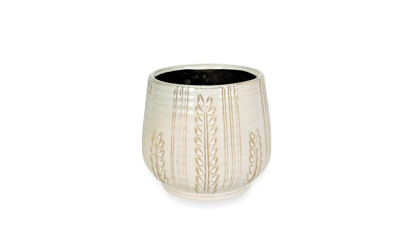 5" Ceramic Pot With Leaf Design