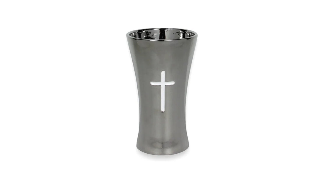 Drop In Vase With Cross 5x8