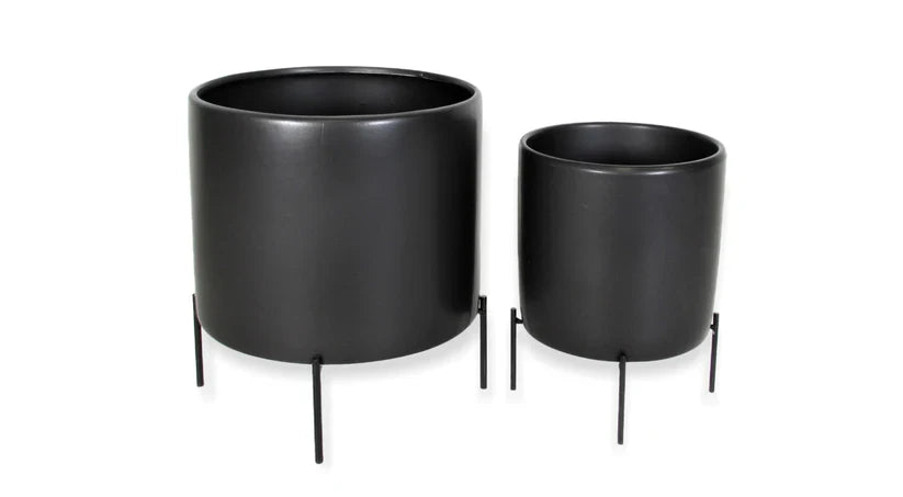 Ceramic Matte Black Cylinder Pot Stands