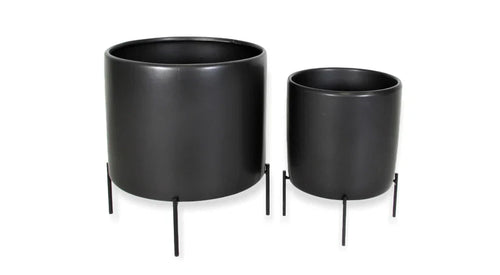 Ceramic Matte Black Cylinder Pot Stands