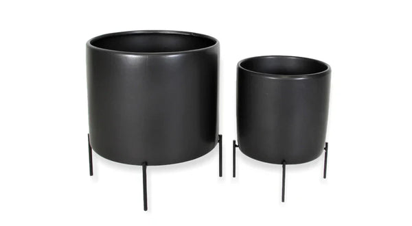 Ceramic Matte Black Cylinder Pot Stands