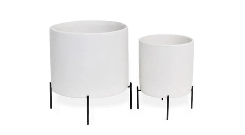 Ceramic White Cylinder Pot Stands