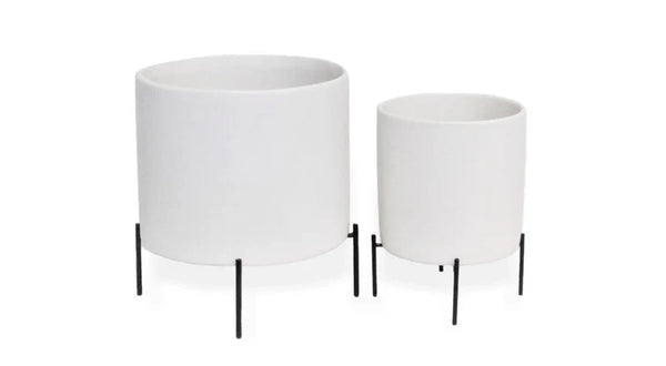 Ceramic White Cylinder Pot Stands