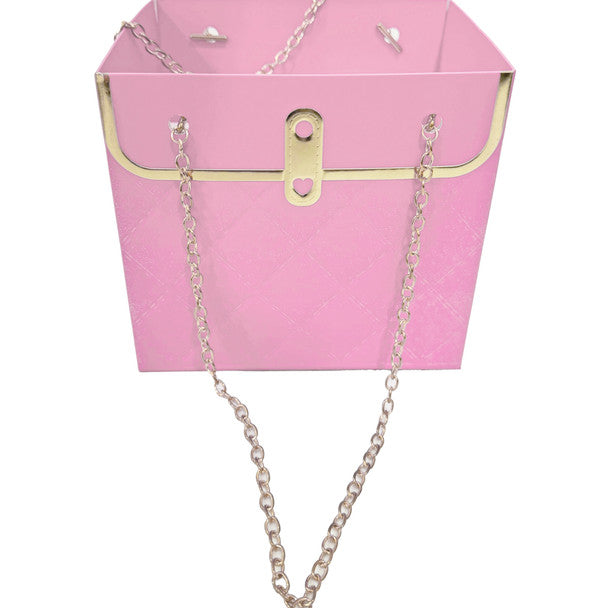 Bolso rosa floral de cadena dorada