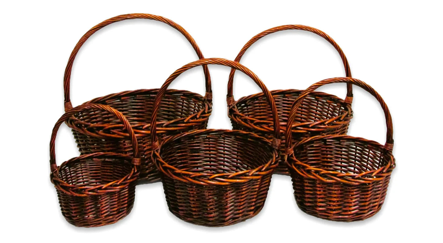 Stained  Heavy Willow Round Baskets Set Of 5