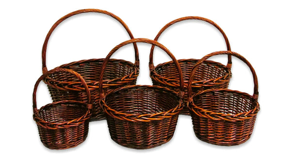 Stained  Heavy Willow Round Baskets Set Of 5