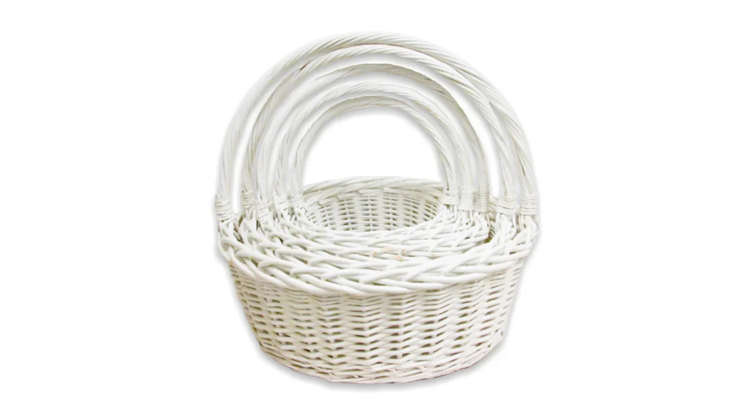 White Heavy Willow Round Baskets Set Of 5