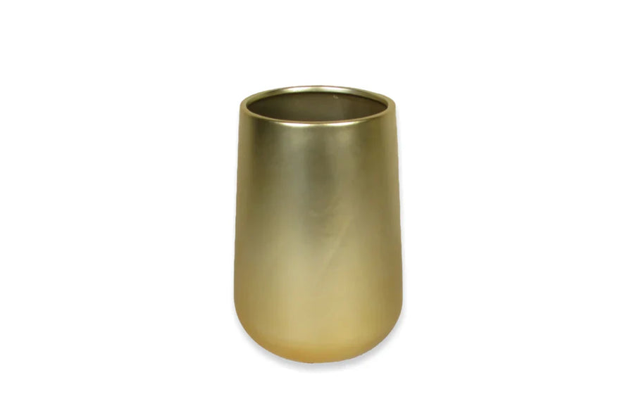 Jarrón alto de cerámica dorado champán de 5 X 8.